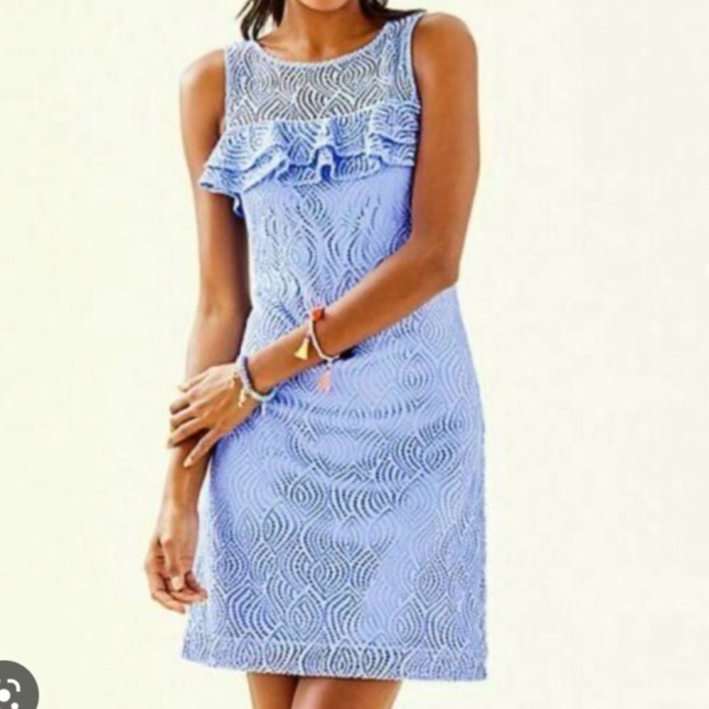 Lilly Pulitzer Light Blue Lace Ruffle Mini Dress